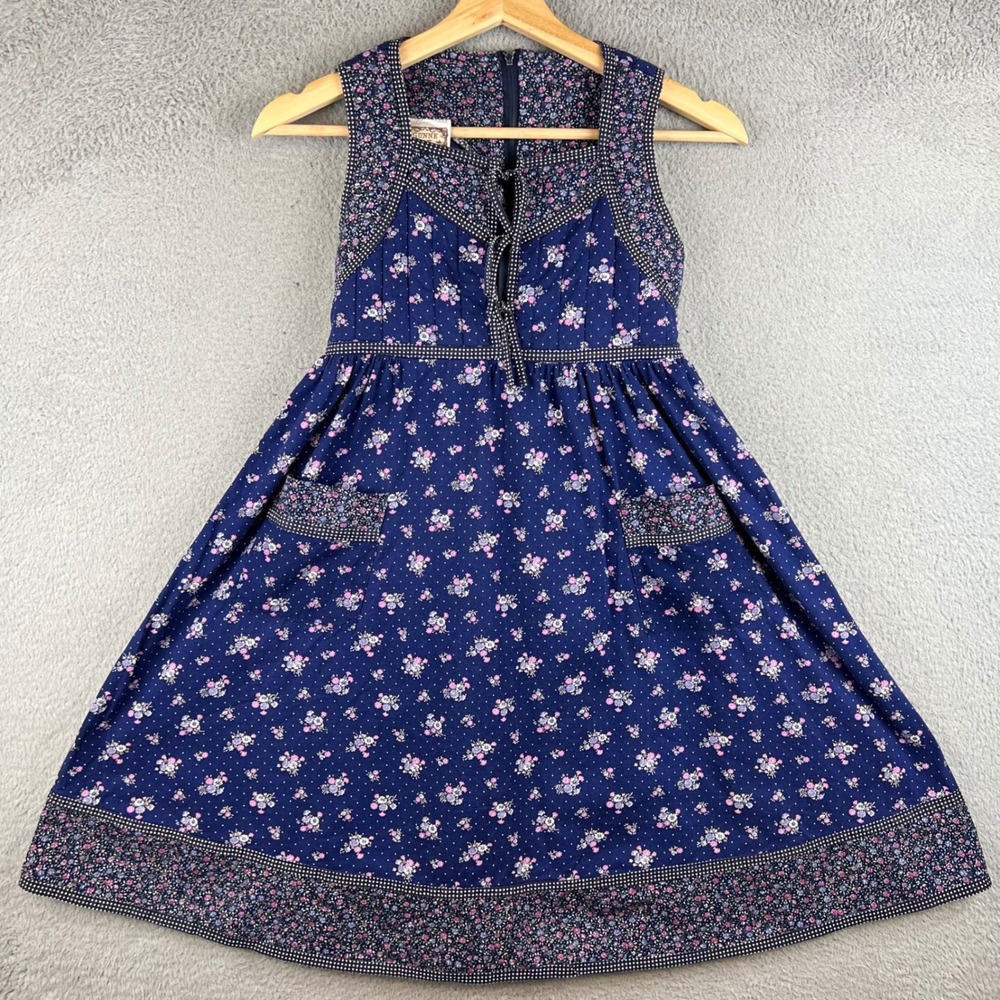 Gunne Sax Jeunes Filles Girls Vintage Floral Prairie Dress Navy Blue Size 10 USA